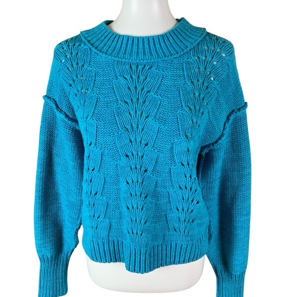 Free People Bell Song Sweater Pullover Medium Teal Blue - Picture 3 of 7